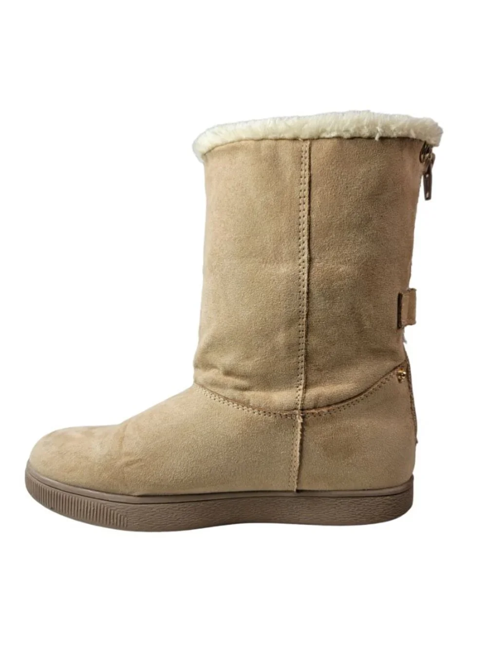 Cat & Jack Girls Fold Down Boots Tan SZ 2 Zip Snap Round Toe Faux Fur Faux Suede